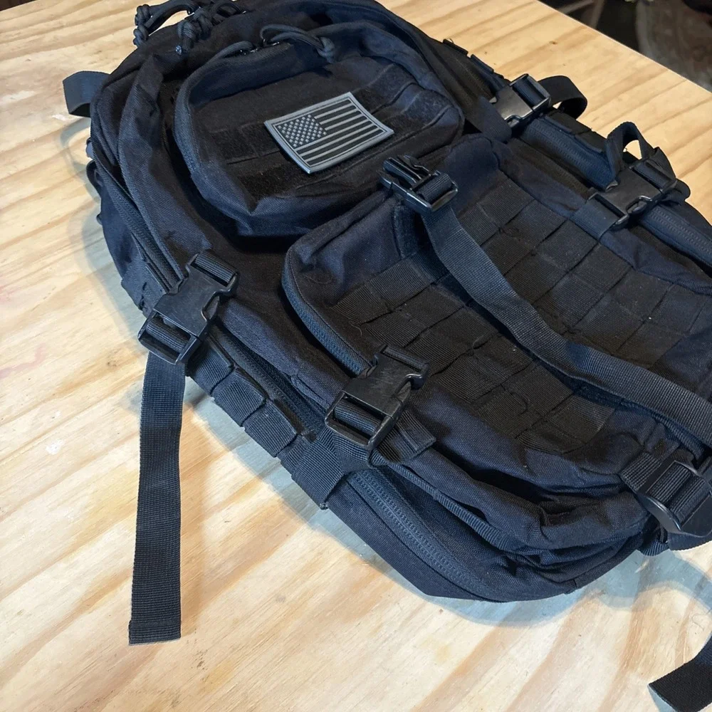 Black Military Tactical Backpack USA Patch Preowned Very Good Unbranded